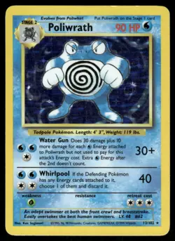 Pokemon Cards Poliwrath 13/102 Base Set Unlimited Holo WOTC Rare LP - Image 1