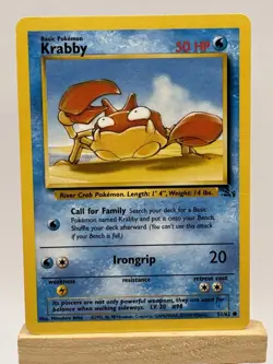 Pokemon TCG Krabby Card 51/62 Fossil Symbol Slash Error Misprint 1999 Vintage - Image 1