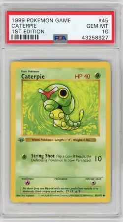 PSA 10 Pokemon TCG 1999 Base Set 1st Edition Shadowless - Caterpie 45/102 - Image 1