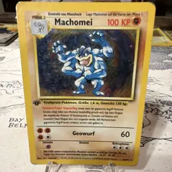 Pokemon TCG Machamp Holo Rare Base Set 1st Edition German language Raw MP - Image 1