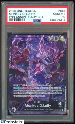 2025 One Piece EN 2nd Anniversary Set #061 Monkey D. Luffy PSA 10 Gem Mint - Image 1