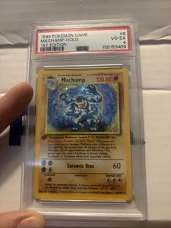 1999 POKEMON GAME 1ST EDITION-SHADOWLESS #8 MACHAMP-HOLO PSA 4 - Image 1