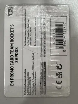 Team Rocket's Zapdos - 070/182 - EB Games Stamped Promo - Pokemon Card - SEALED - Image 2