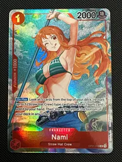Bandai One Piece Card Game Nami OP01-016 Romance Dawn Parallel Foil Special - Image 1