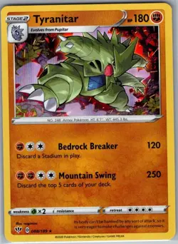 Tyranitar 088/189 Holo SWSH03: Darkness Ablaze - Pokemon Card - NM - Image 1