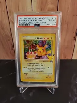 PSA 10 Birthday Pikachu 24 Celebrations Black Star Promo Pokemon Card - Gem Mint - Image 1