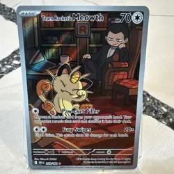 Team Rocket's Meowth 203/182 Illustration Rare Destined Rivals Pokemon Holo NM - Image 1