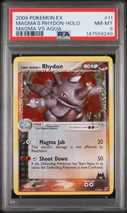 2004 POKEMON EX TEAM MAGMA VS TEAM AQUA #11 TEAM MAGMA'S RHYDON-HOLO PSA 8 - Image 1