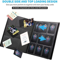 360 Card Pocket Binder with Elastic 9 Pocket Trading Cards Album Folder, Black - Image 5