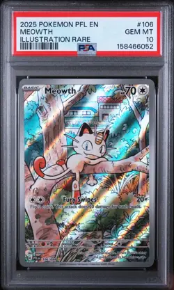 2025 POKEMON PFL EN-PHANTASMAL FLAMES ILLUSTRATION RARE #106 MEOWTH PSA 10 - Image 1