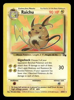 Raichu 29/62 Fossil Unlimited MP Pokemon - Image 1