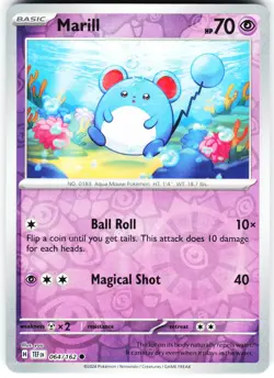 MARILL 064/162 - POKEMON TEMPORAL FORCES REVERSE HOLO - NM COMMON - Image 1