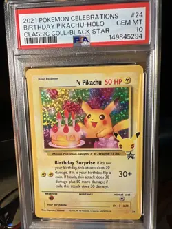 Birthday Pikachu Holo 24 Celebrations Classic Collection Pokemon PSA 10 - Image 1