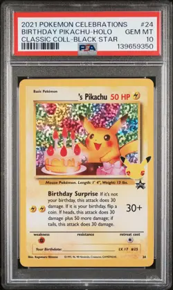 Birthday Pikachu Holo 24 Celebrations Classic Collection Pokemon PSA 10 - Image 1
