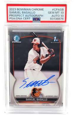 Samuel Basallo 2023 Bowman Chrome Prospect 1st #CPASB Auto Rare DNA PSA 10 - Image 1