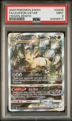 2023 POKEMON SWORD & SHIELD CROWN ZENITH #GG35 FULL ART/LEAFEON VSTAR PSA 9 - Image 1