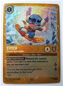 Disney Lorcana Winterspell Glitter Foil Promo 42/P3 Stitch Carefree Snowboarder - Image 1