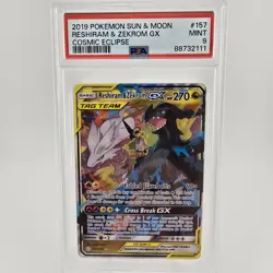 POKEMON SUN & MOON COSMIC ECLIPSE 157 RESHIRAM & ZEKROM GX - PSA 9 - Image 1