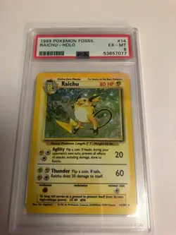Raichu 14/102 Base Set Unlimited Holo Jungle Fossil Pokemon Graded 6 PSA - Image 1