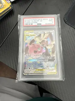 Mega Lopunny & Jigglypuff GX 165/236 Pokemon Card S/M Cosmic Eclipse Holo PSA 9 - Image 1