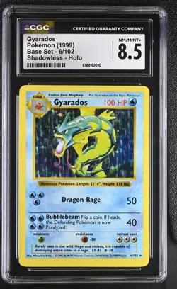 CGC 8.5 NM/MINT+ Gyarados 6/102 Base Set Shadowless Holo Pokemon Card - Image 1