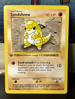 1999 Pokemon TCG Base Set Shadowless Sandshrew 62/102 Common Basic 40 HP 1st - Image 1