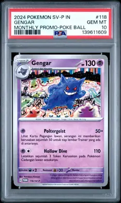 2024 Pokemon Indonesian SV-P Promo #118 Gengar Monthly Poke Ball PSA 10 - Image 1