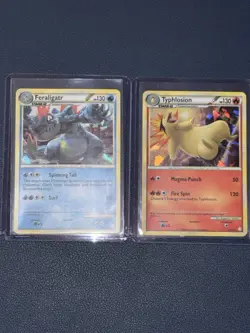 Pokemon HGSS Holo Lot 2: Feraligatr 20/123 & Typhlosion 32/123 Cracked ice holo - Image 1