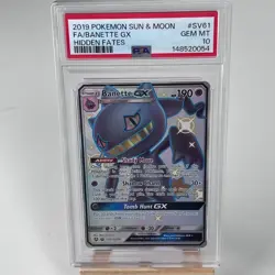 2019 POKEMON SUN & MOON HIDDEN FATES #SV61 FULL ART/BANETTE GX PSA 10 - Image 1