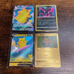 Lot Of 4 Pikachu Max Surfer Surf Moltres Gold Card With Tin Case Trading Game - Image 1