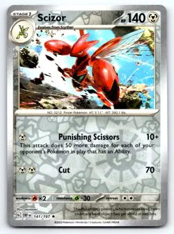 Pokemon Scizor SV03: Obsidian Flames OBF Reverse Holo 141/197 NM Rare otumami - Image 1