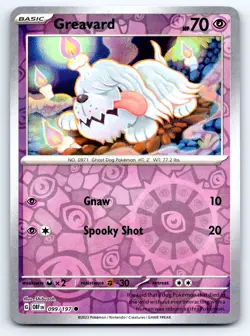Pokemon Greavard SV03: Obsidian Flames OBF Common Reverse Holofoil 099/197 NM - Image 1