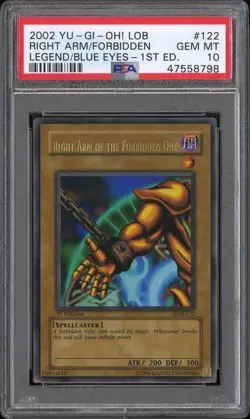 2002 Yu-Gi-Oh LOB Right Arm Of The Forbidden One 1st Ed PSA 10 - Image 1