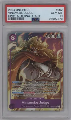One Piece CCG Vinsmoke Judge OP06-062 Alt Art Foil SR PSA 10 English 2024 - Image 1