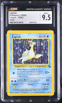 CGC 9.5 MINT+ Lapras 1999 Fossil 10/62 Holo Pokemon Card - Image 1