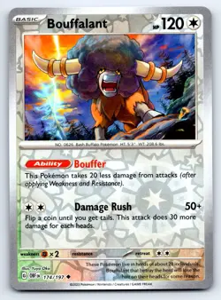 Pokemon Bouffalant SV03: Obsidian Flames OBF Reverse Holofoil 174/197 NM - Image 1