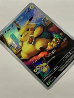 Pikachu With Comfy Couch Pokemon Card Holo Foil Art Anime Van Gogh Portrait Fat - Image 4
