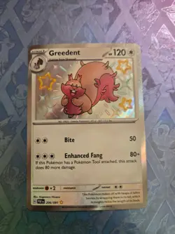 Greedent 206/091 Shiny Rare Paldean Fates Pokemon Holo Near Mint - Image 1