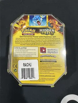 Pokemon TCG Hidden Fates Tin (4 Packs) + Raichu GX Promo NEW Sealed 820650804816 - Image 2