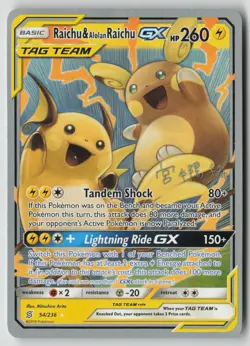 Raichu & Alolan Raichu GX (Haruki Miyamoto) 54/236 World Championship Pokemon NM - Image 1