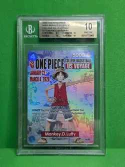 ONE PIECE 2026 US VOYAGE MONKEY D. LUFFY P-055 COLLEGE BASKETBAL BGS PRISTINE 10 - Image 1