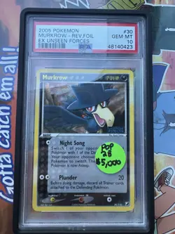 Pokemon 2005 EX Unseen Forces Murkrow 30/115 Reverse Holo English PSA 10 POP 28 - Image 1