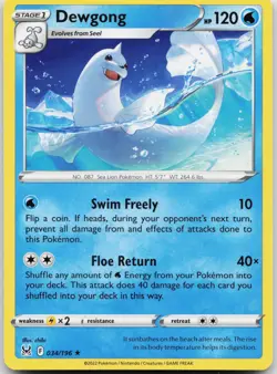 Dewgong 034/196 Rare Pokemon Lost Origin NM - Image 1