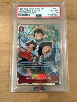 2025 ONE PIECE OP13-CARRYING ON HIS WILL ALTERNATE ART ACE & SABO & LUFFY PSA 10 - Image 1