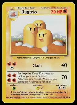 Pokemon Card Base Set Dugtrio 19/102 Rare 1999-2000 4th Print UK Exclusive - Image 1