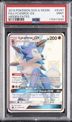 2019 POKEMON SUN & MOON HIDDEN FATES #SV67 FULL ART/LYCANROC GX PSA 9 - Image 1