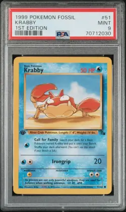1999 Pokemon Fossil Krabby #51 1st Edition PSA 9 MINT WOTC Vintage TCG Card - Image 1