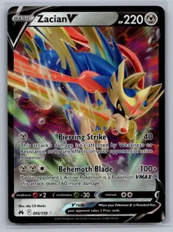 Zacian V 095/159 Holo V Rare Crown Zenith Pokemon Near Mint - Image 1