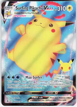 Surfing Pikachu VMAX 009/025 Holo VMAX Rare Celebrations Pokemon - Image 1