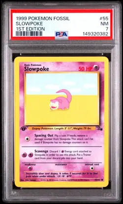 1999 Pokemon Fossil Slowpoke 55/62 1st Edition PSA 7 NM Vintage WOTC English TCG - Image 1